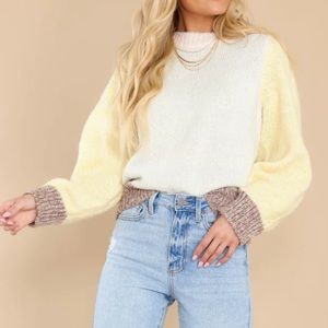 RED DRESS ALL GOOD DAYS LIGHT YELLOW COLORBLOCK SWEATER